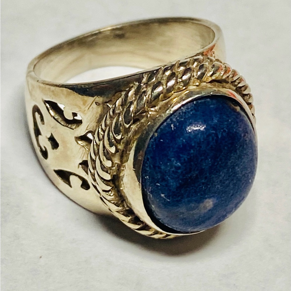 925 Silver Ring w. Blue Agate Stone - Sz 4.25